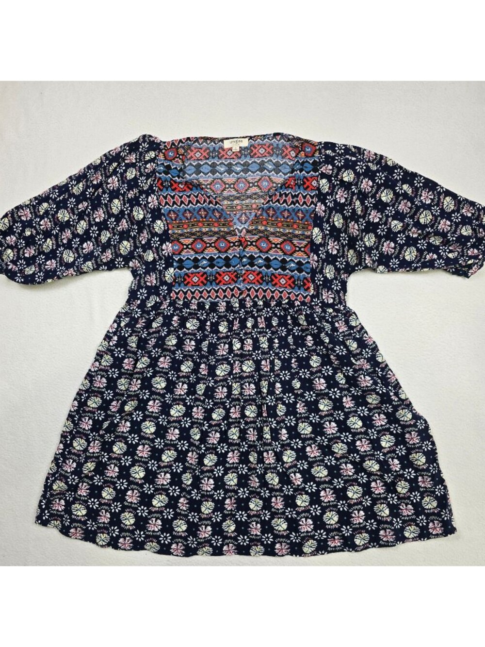 Umgee Small Boho Floral Aztec Tunic Mini Dress